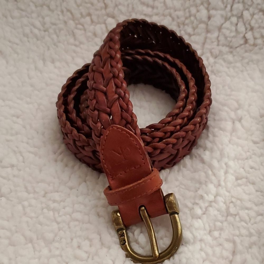 Vtg. Calvin Klein Leather Brown Woven Belt 36